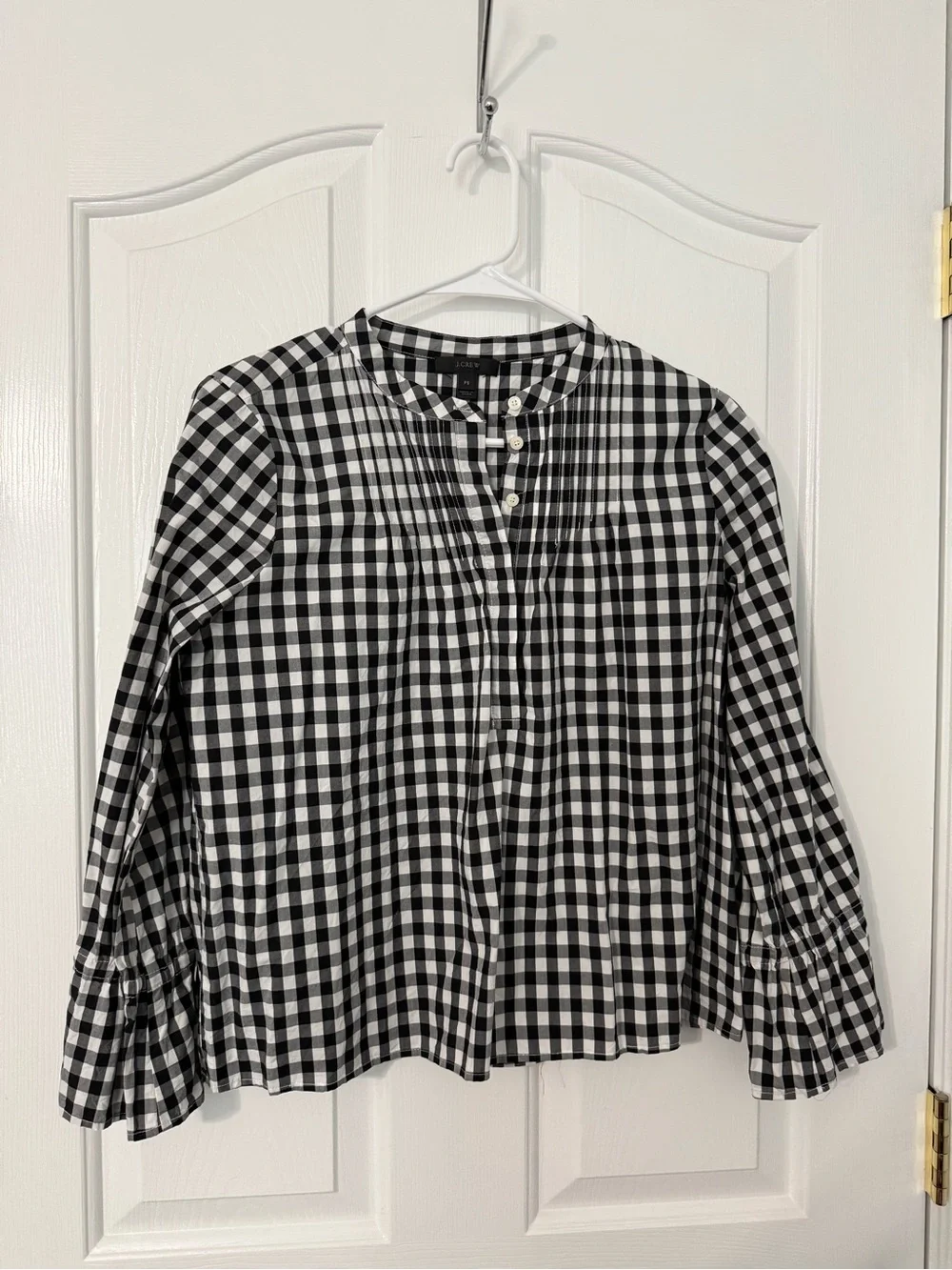J. Crew Black & White Gingham Button-Front Women's Top petite s
